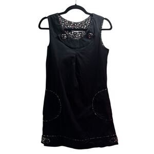 Hippocampe Whimsical Artisan Black Sleeveless Shift Dress